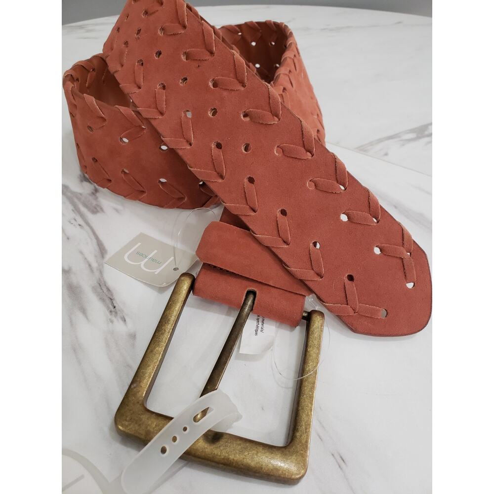 NEW Maurices Faux Suede Leather Belt‎ Women's LARGE Rust Color Stitching Detail